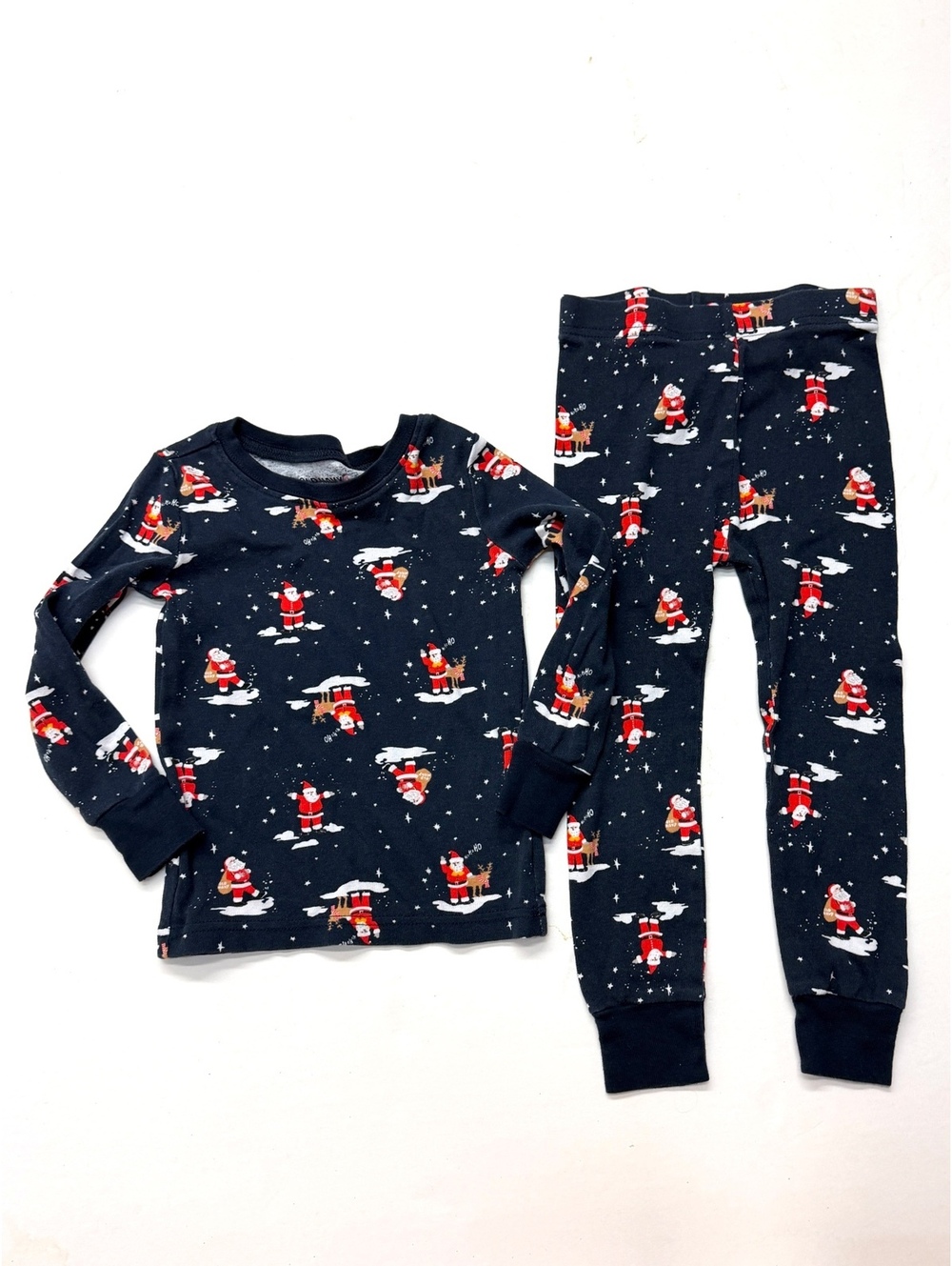 Old Navy Navy Blue Santa Print Holiday Pajama Set 3T